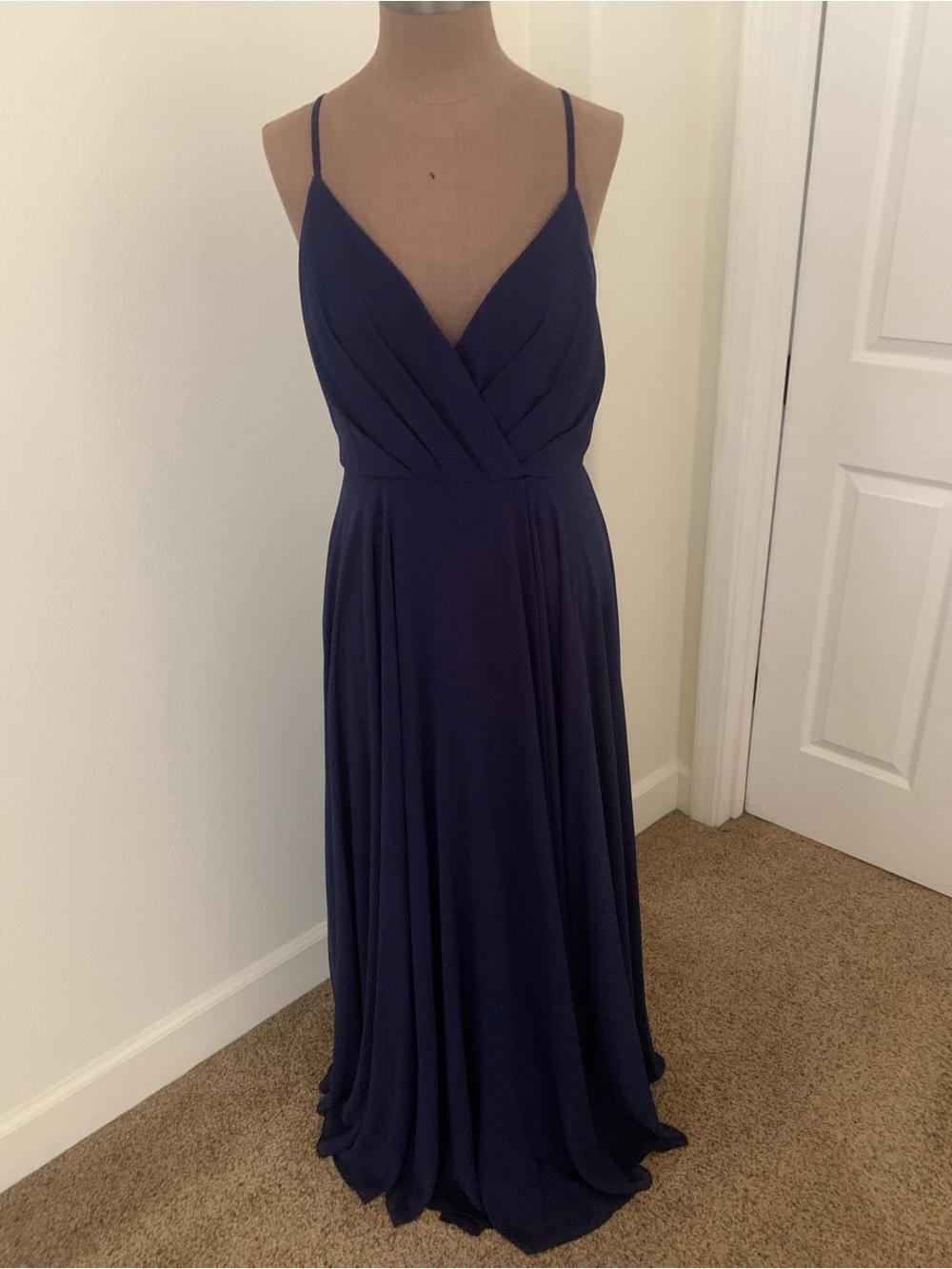 Lulu's Deep Navy Spaghetti-Strap V-Neck Maxi Dress